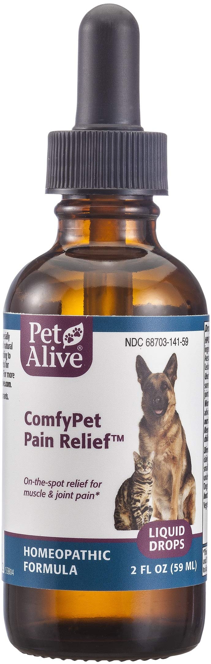 PetAlive ComfyPet Pain Relief - Natural Homeopathic Formula for Minor Aches and Pains in Dogs and Cats - Temporarily Reduces Minor Discomfort in The Muscles and Joints - 59 mL - PawsPlanet Australia