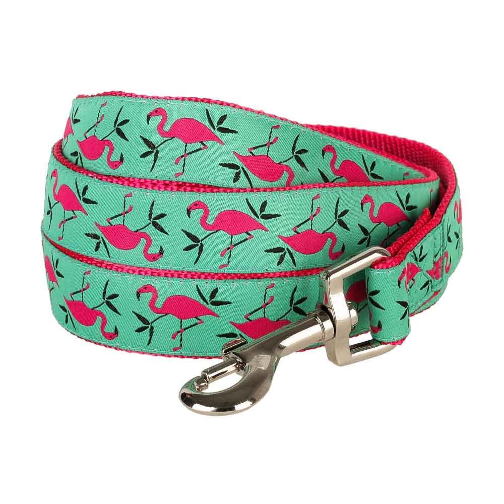 Blueberry Pet Essentials 2 Patterns Durable Pink Flamingo on Light Emerald Dog Leash 5 ft x 3/4", Medium, Basic Nylon Leashes for Dogs Leash - 5' * 3/4" - PawsPlanet Australia