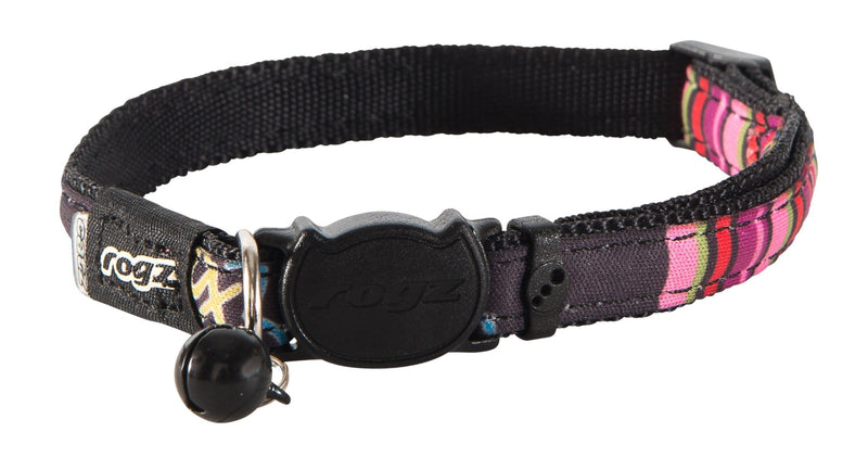 [Australia] - Rogz Catz NeoCat Small 1/8" Breakaway Cat Collar, Black Candy Stripes Design 