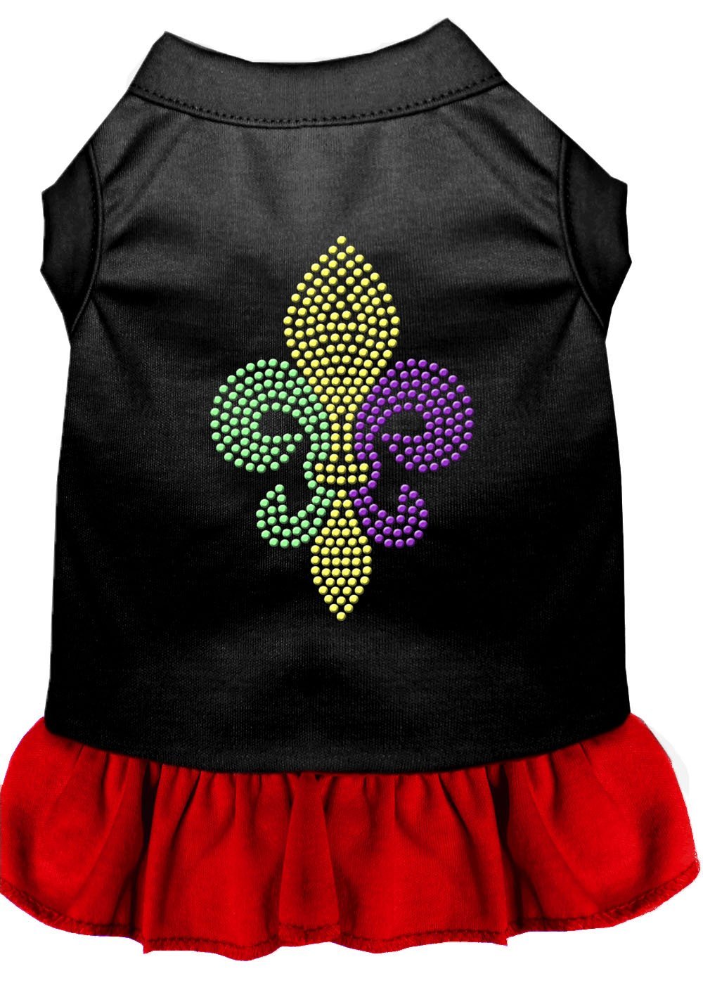 [Australia] - Mirage Pet Products 14" Mardi Gras Fleur De Lis Rhinestone Dress Black with Red Large 