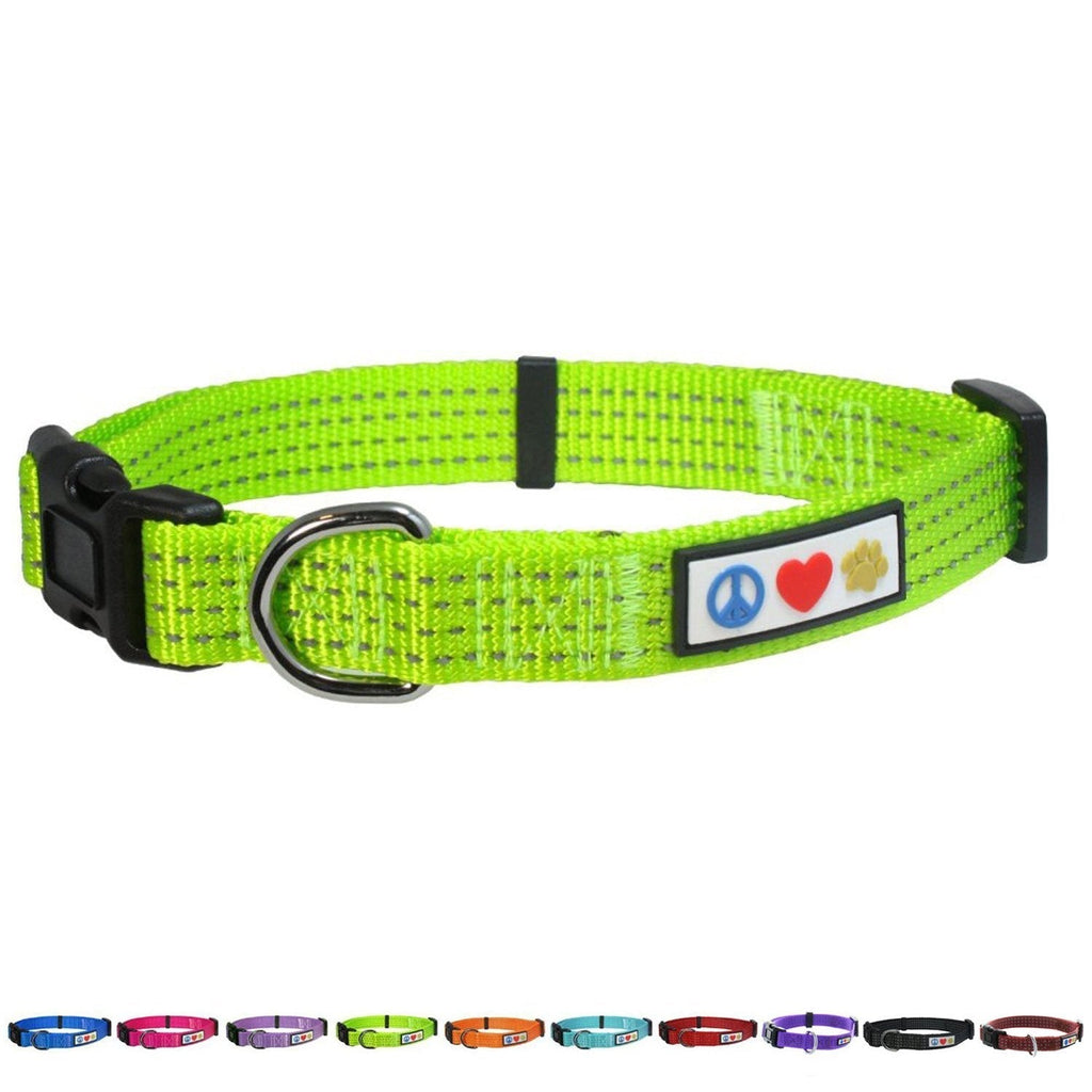 [Australia] - Pawtitas Reflective Dog Collar with Stitching Reflective Thread | Reflective Dog Collar with Buckle Adjustable and Better Training Great Collar for Small Dogs Extra Small, 3/8 Inch Wide Green 