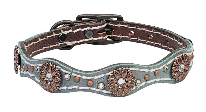 [Australia] - Weaver Leather Savannah Dog Collar 5/8 X 13-Inch Brown/Metallic Turquoise 