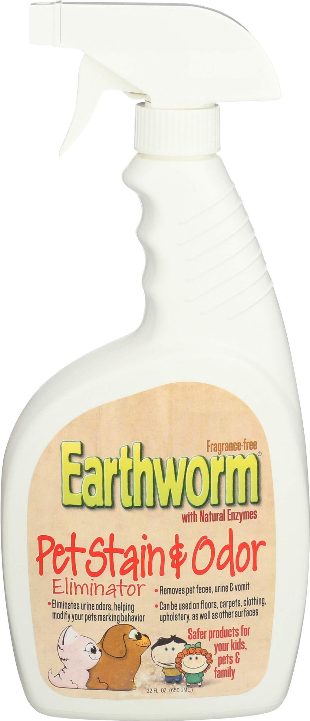 [Australia] - Earthworm Pet Stain Remover & Odor Eliminator - Urine Eliminator Natural Enzyme Formula, Fragrance Free Spray - 22 oz One (1) 22 Ounce bottle 