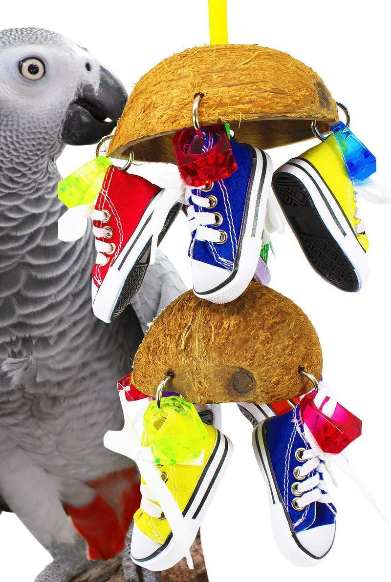 [Australia] - Bonka Bird Toys 1782 Duo Coco Sneaker Parrot Bird cage African Grey Cockatoo Amazon Conure Quality Spoon Products Sandals Aviary Coconut Husk Pacifier Rope Perch Beak Domes 