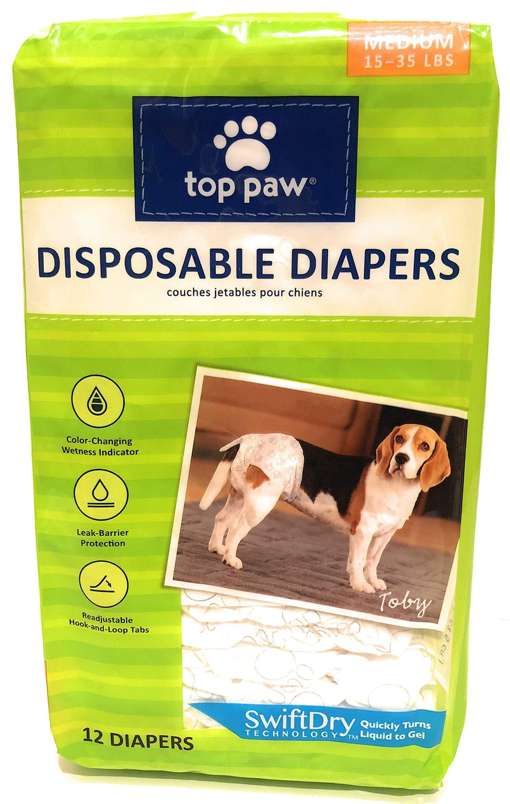 [Australia] - TOP PAW Disposable Dog Diapers, 12 Pack, Medium 15-35 lbs 