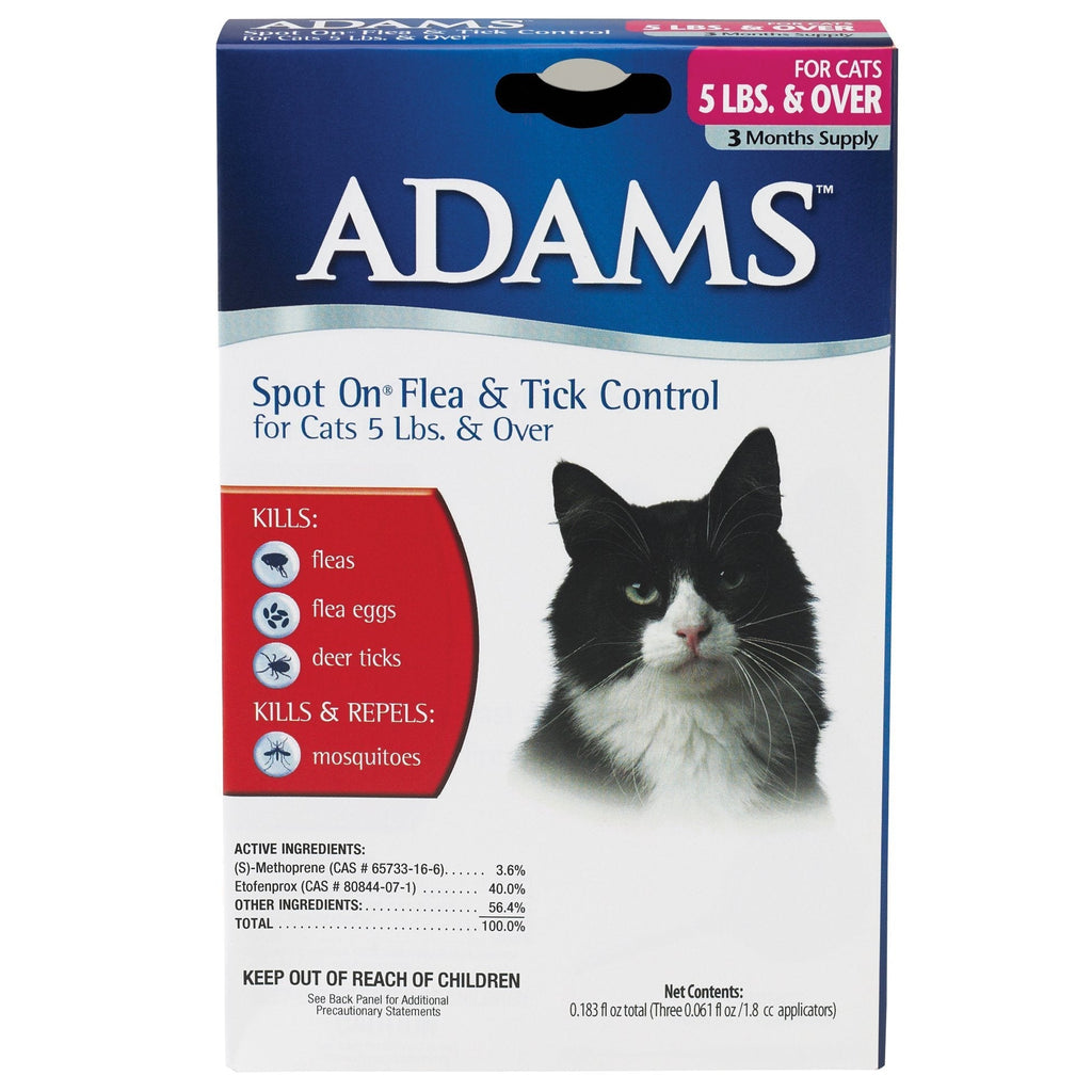 Adams Flea and Tick Spot On for Cats, 5 Pound and Over, 3 Month Supply, Refill, No Applicator - PawsPlanet Australia