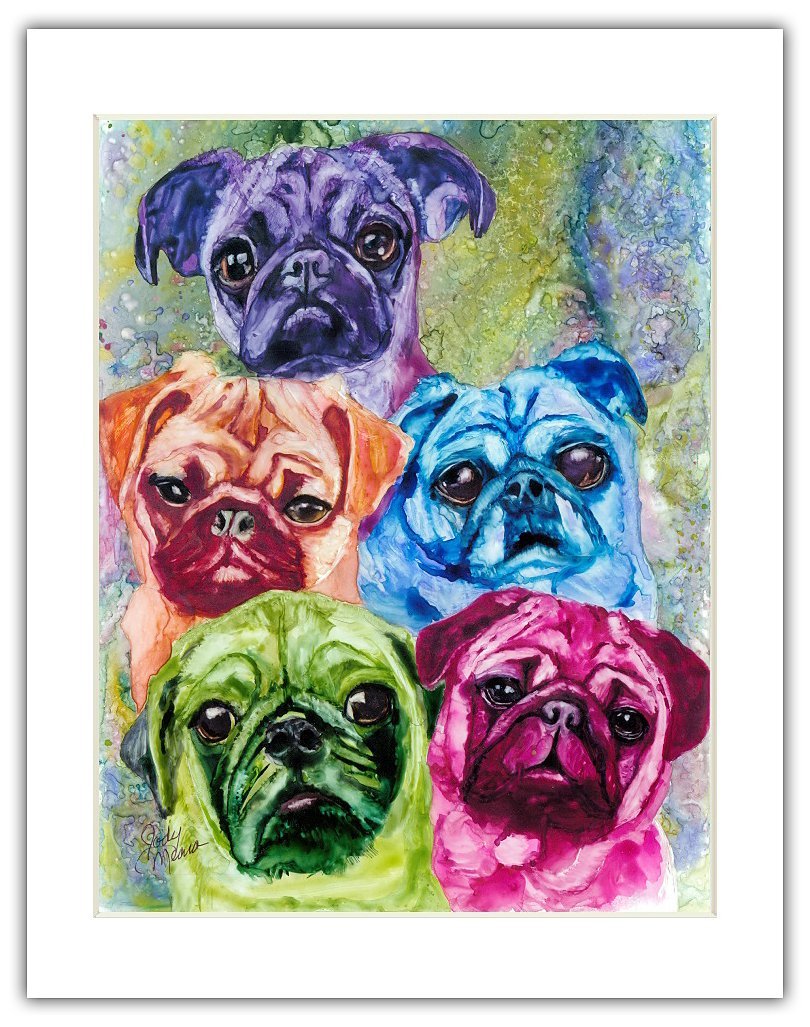 [Australia] - Rainbow Card Company Matted Print, 11 by 14-Inch - Pug Mugs 