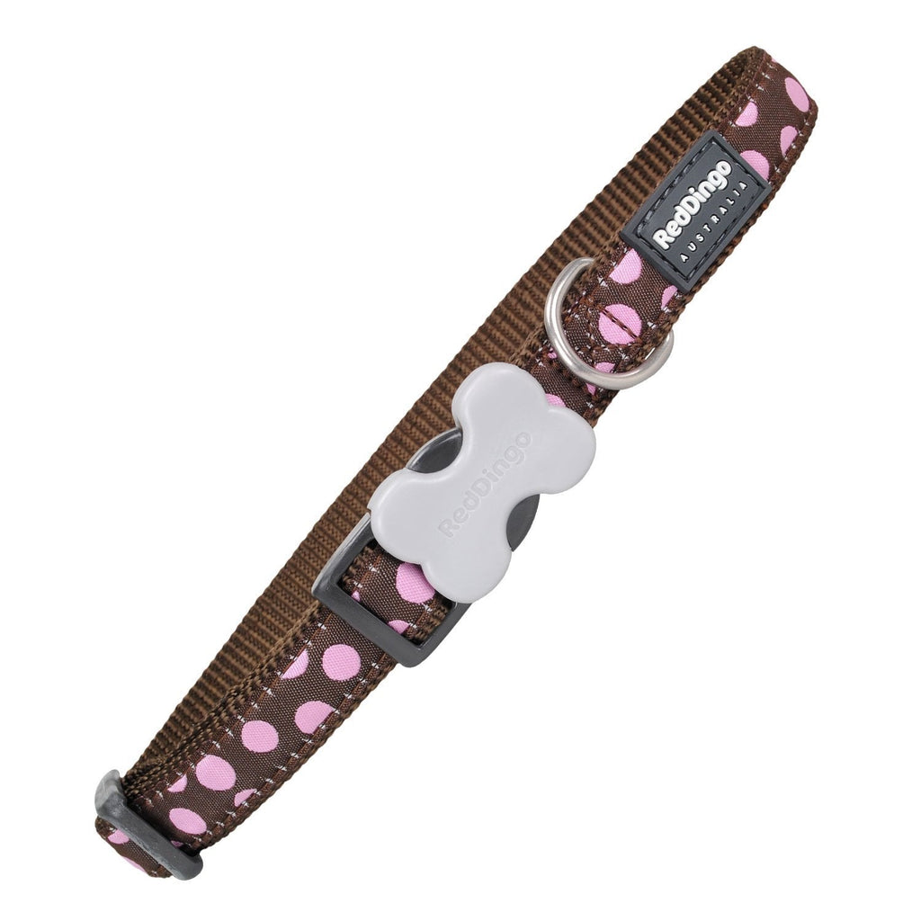 [Australia] - Red Dingo Dog Collar Medium/Large/20mm Pink Spots on Brown 