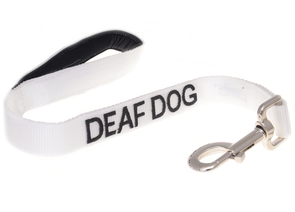 [Australia] - Deaf Dog White Color Coded 2 Foot Short Padded Dog Leash (No/Limited Hearing) Prevents Accidents by Warning Others of Your Dog in Advance 