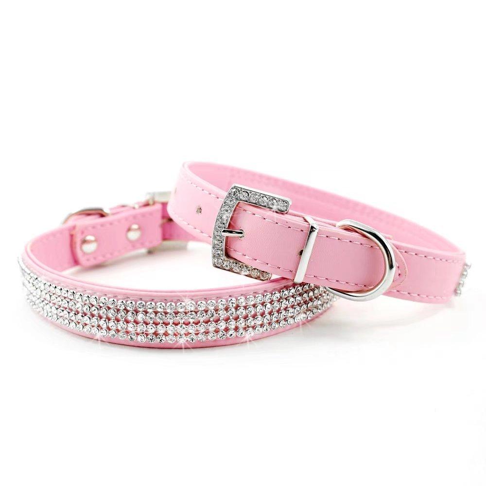 [Australia] - Didog Full Crystal Rhinestones Shing Diamonds PU Leather Dog Pet Collars with Rhinestones Buckle X-Small:5/8"*8-10" Pink 