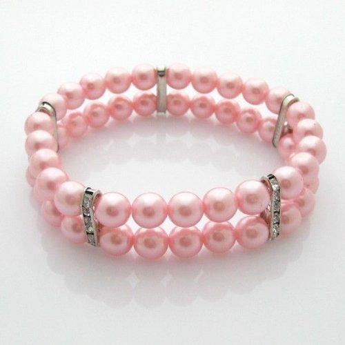 [Australia] - PETFAVORITES 2 Rows Pet Jewelry Cute Cat Collar with Bling Fancy Dog Collar Necklace with Rhinestones Pearls Charms for Small Dogs Girl Puppy Female Chihuahua Yorkie Girl Cats Pets, Elastic Pink Neck Size: 8" 