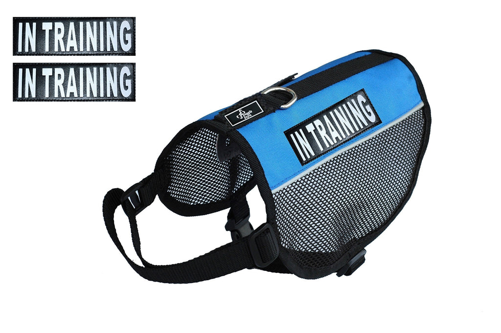[Australia] - in Training Service Dog mesh Vest Harness Cool Comfort Nylon for Dogs Small Medium Large Purchase Comes with 2 Reflective in Training Removable Patches Girth 21-24" Blue 
