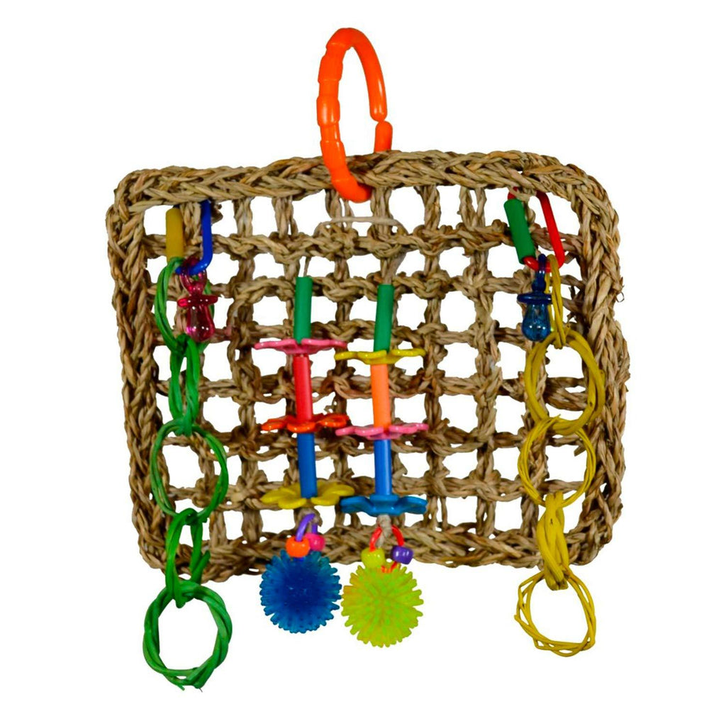 [Australia] - Super Bird Creations SB741 Seagrass Mini Activity Wall with Colorful Foraging Toys for Parrots, Medium Size, 9” x 7” x 2” Оne Расk 