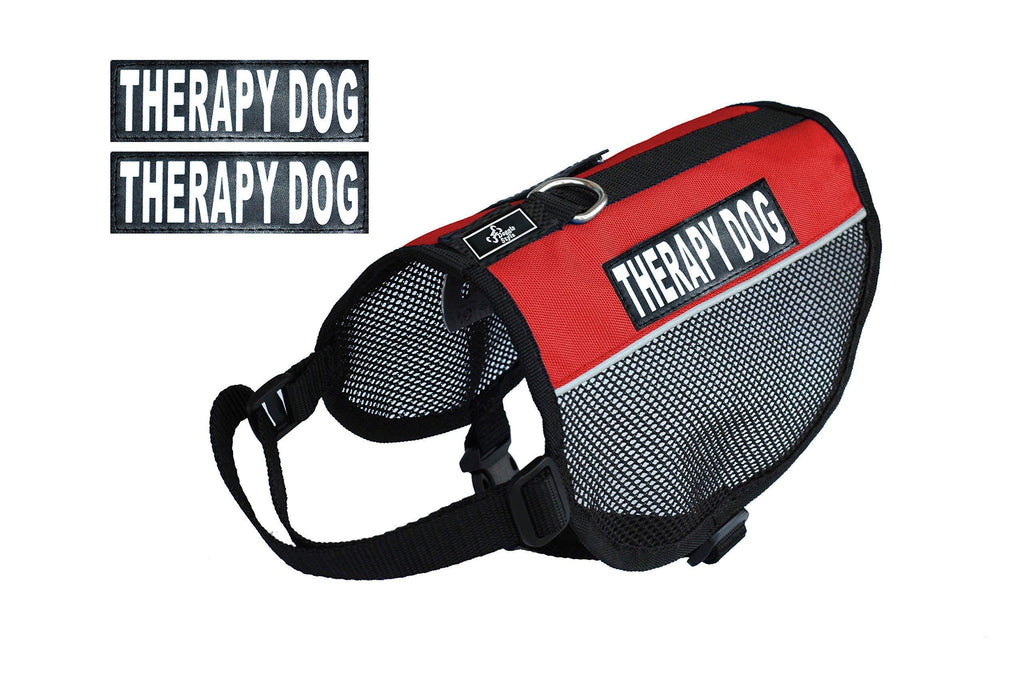 [Australia] - Therapy Dog mesh Vest Harness Cool Comfort Nylon for Dogs Small Medium Purchase Comes with 2 Reflective Therapy Dog Removable Patches. Please Measure Your Dog Before Ordering Girth 21-24" Red 