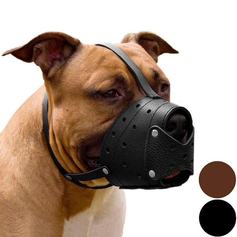 [Australia] - CollarDirect Leather Muzzle for Large Dog Biting Training Barking Secure Soft Pitbull Basket Staffordshire Terrier Black Brown 