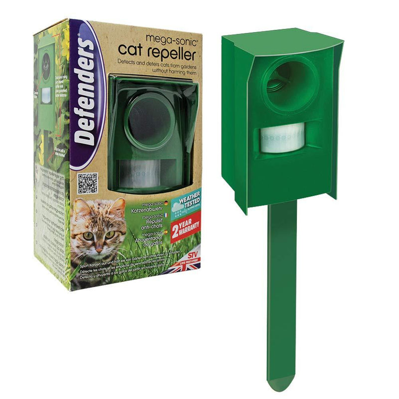 Defenders STV606 Mega-Sonic Cat Repeller, Motion-Activated Cat Repellent, Mains and Battery Powered, Green, 100 sq m - PawsPlanet Australia