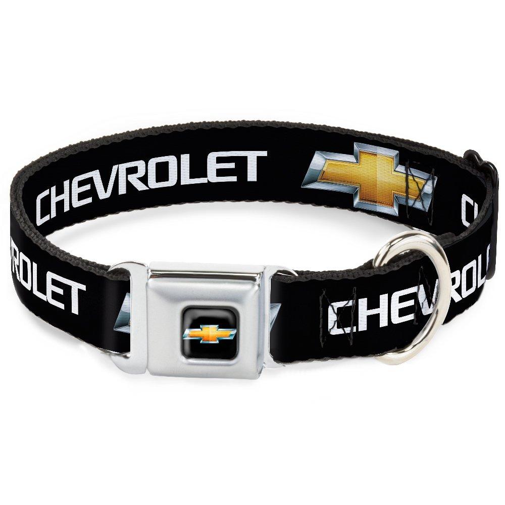 [Australia] - Buckle-Down Dog Collar Seatbelt Buckle Chevrolet Bowtie Black Gold White Available in Adjustable Sizes for Small Medium Large Dogs 1" Wide - Fits 15-26" Neck - Large 