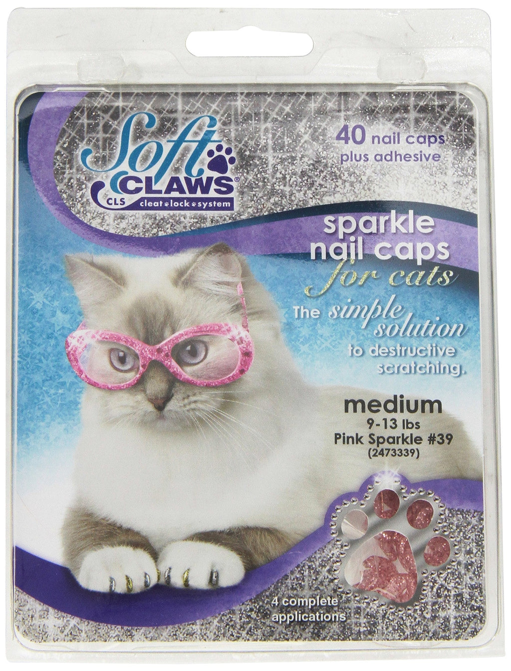 [Australia] - Soft Claws Pink Sparkle Cat Nail Caps Medium 