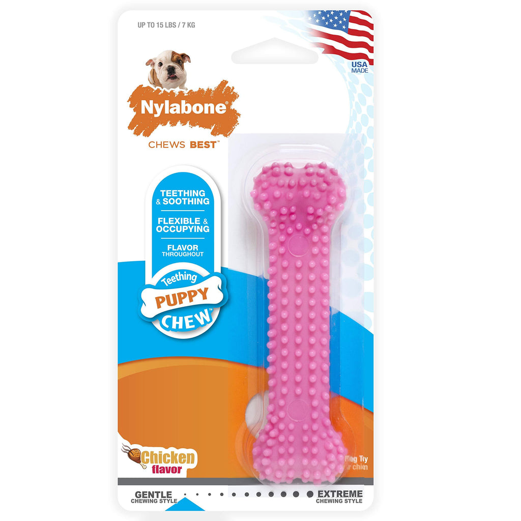 Nylabone Puppy Teething & Soothing Flexible Chew Toy X-Small/Petite - Up to 15 lbs. Pink Chicken Flavor X-Small/Petite - Up to 15 lbs. - PawsPlanet Australia