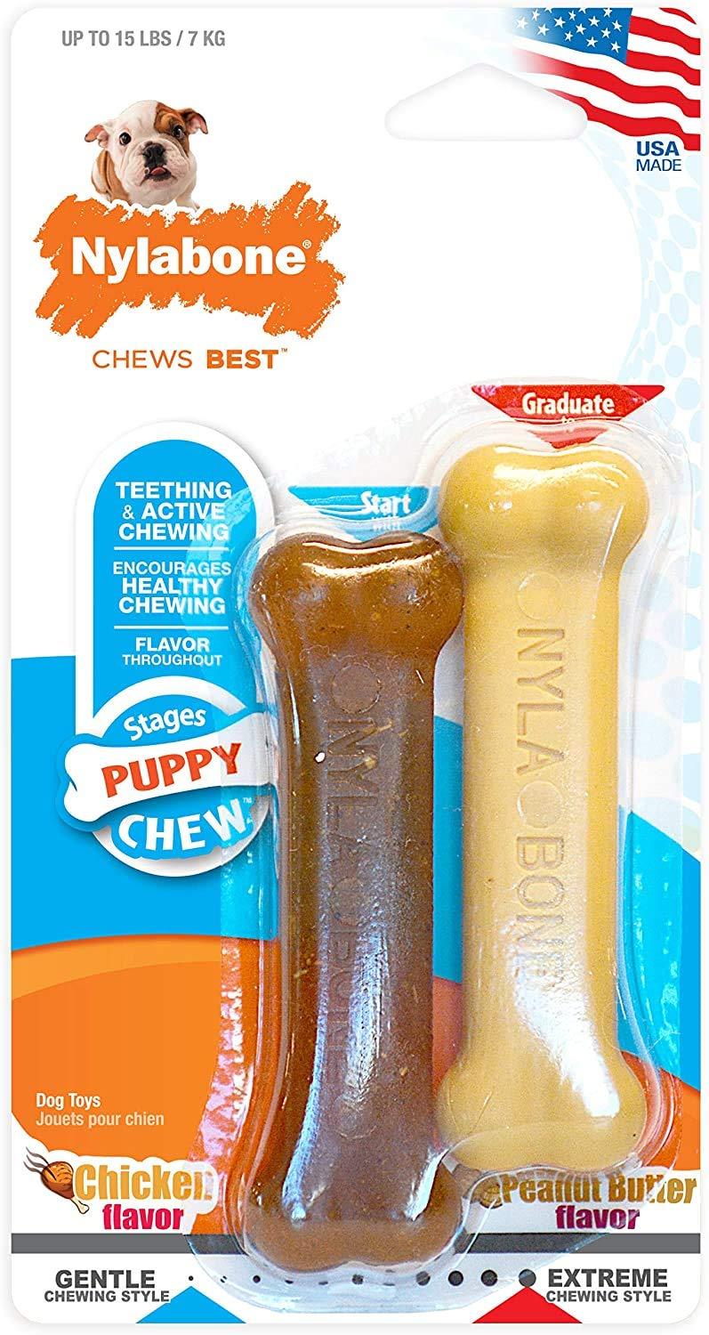 [Australia] - Nylabone Classic Puppy Chew Flavored Durable Dog Chew Toy 2 count X-Small/Petite - Up to 15 lbs X-Small/Petite - Up to 15 lbs. 