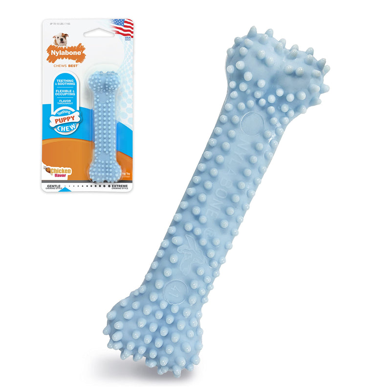 Nylabone Puppy Teething & Soothing Flexible Chew Toys, For Teething Puppies X-Small/Petite - Up to 15 lbs. Blue Bone Chicken XS (Pack of 1) - PawsPlanet Australia