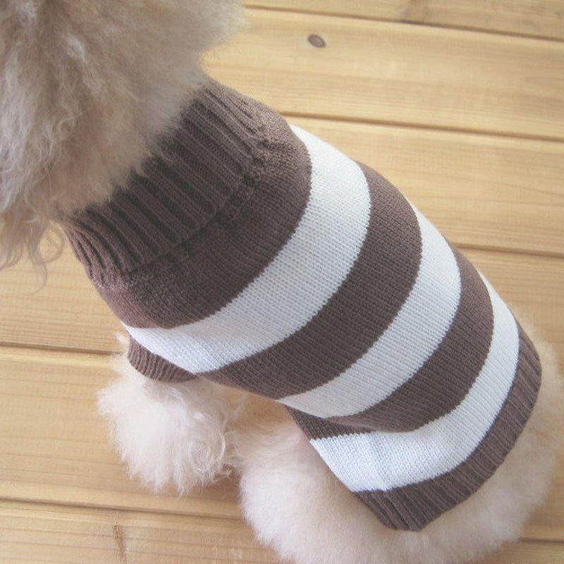 Tangpan Turtleneck Stripes Pet Clothes Dog Wool Classic Sweaters S Brown&White Stripe - PawsPlanet Australia