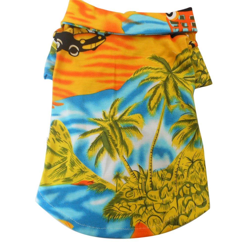[Australia] - Tangpan Hawaiian Beach Coconut Tree Print Dog Shirt Summer Camp Shirt Clothes M-14# Yellow 