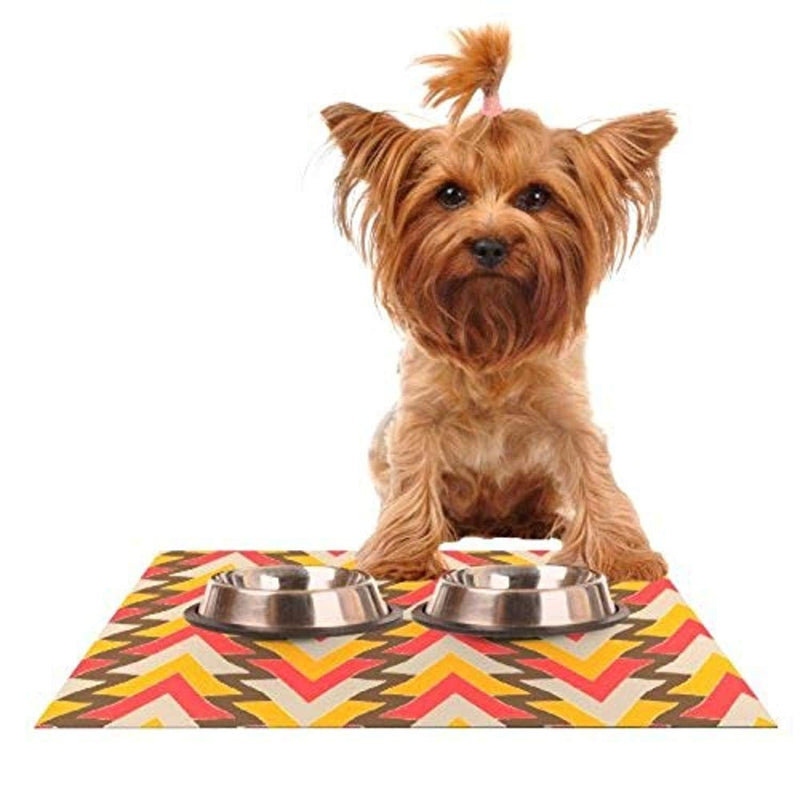 [Australia] - KESS InHouse Julia Grifol My Triangles in Red Orange Brown Feeding Mat for Pet Bowl, 24 by 15-Inch 