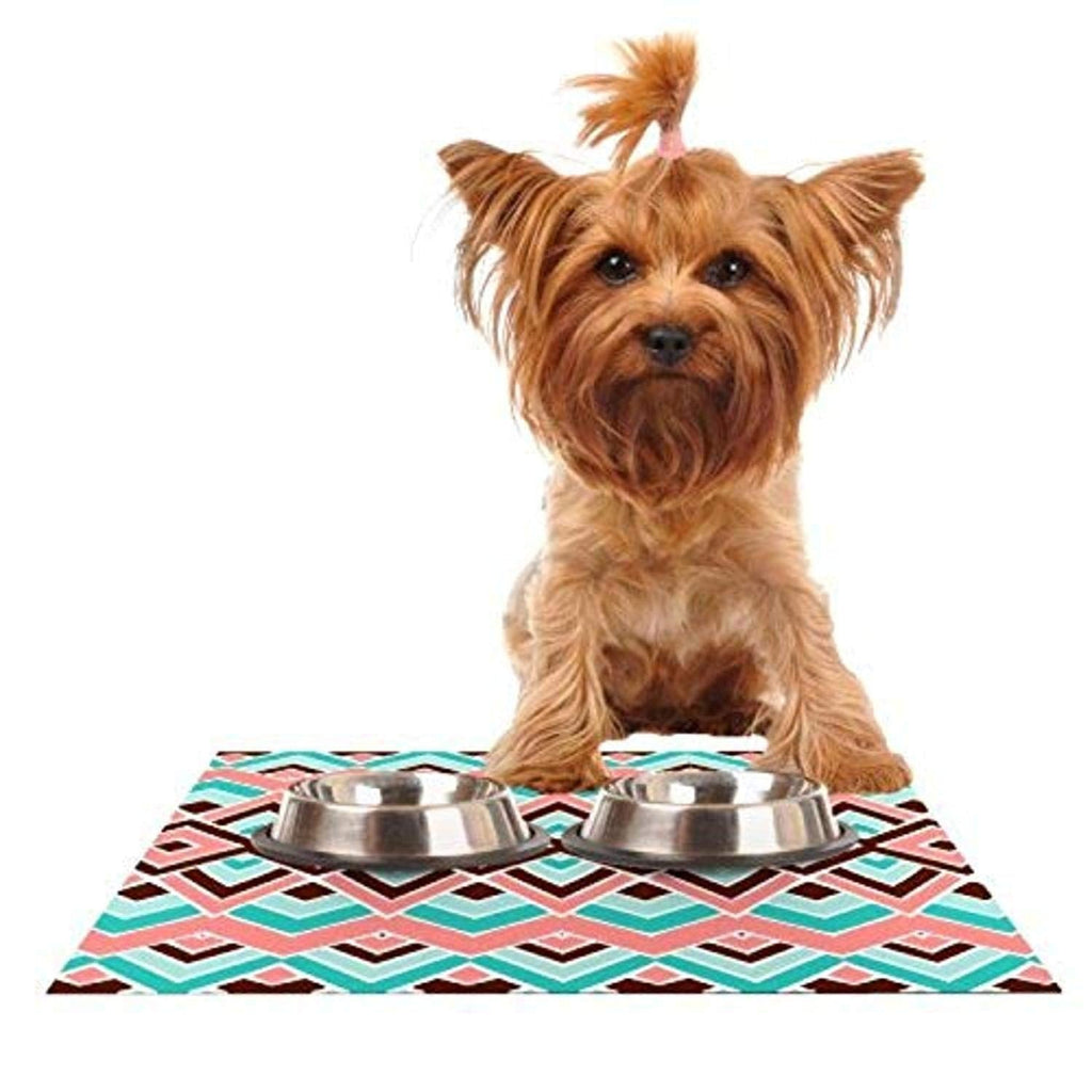 [Australia] - KESS InHouse Pom Graphic Design Eclectic Peach Teal Feeding Mat for Pet Bowl, 24 by 15-Inch 