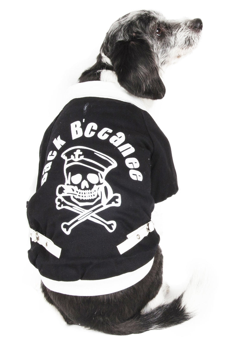 [Australia] - Varsity-Buckled Collared Pet Coat Black/White X-Small 