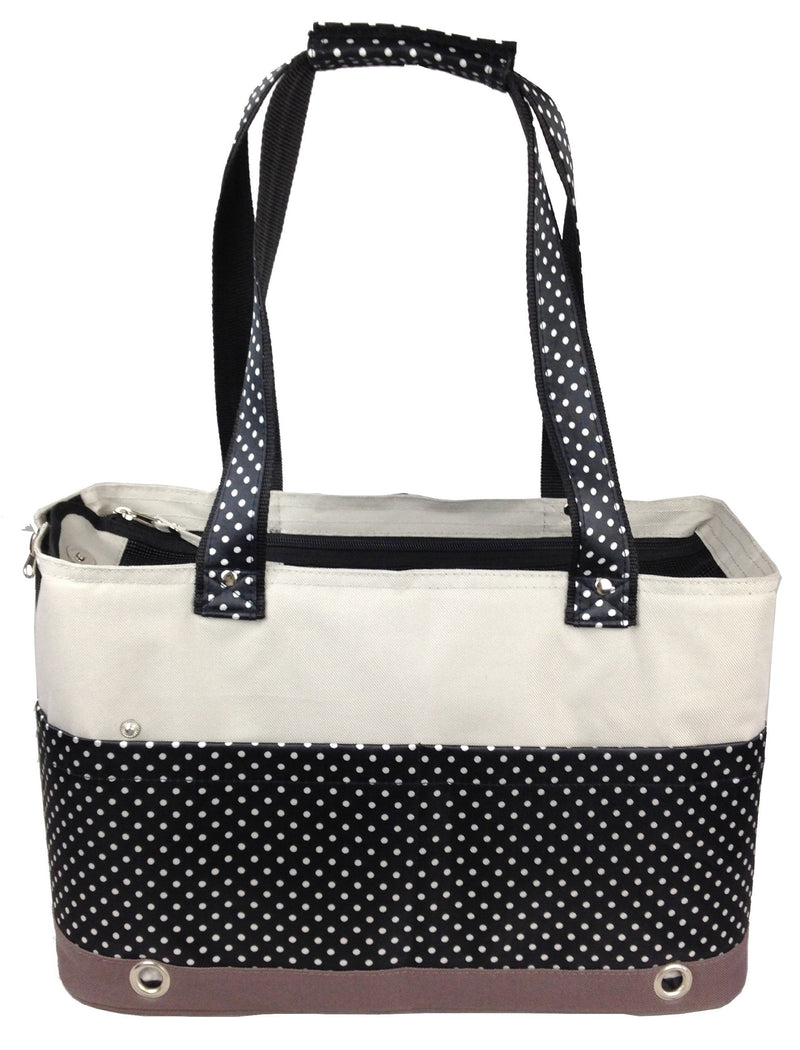 [Australia] - PET LIFE Fashion Designer Tote Spotted Folding Pet Dog Carrier, Medium, Black and White 