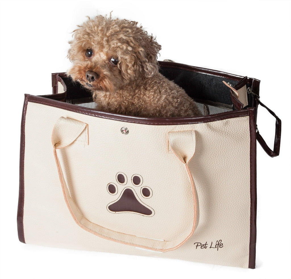 [Australia] - Posh Paw' Pet Carrier White/Brown Paw Print One Size 