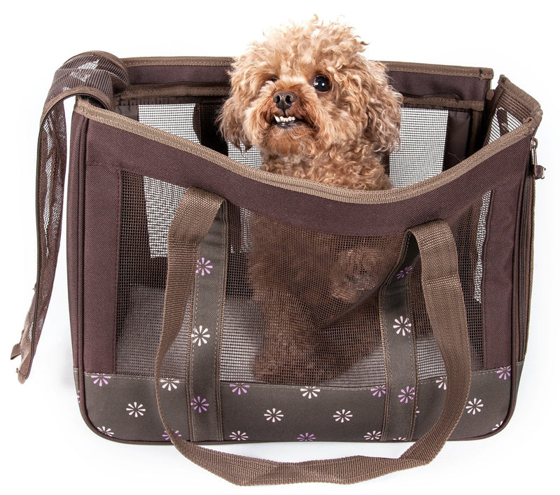 [Australia] - PET LIFE 'Surround View' Posh Collapsible Fashion Designer Pet Dog Carrier, Medium, Mud Brown 