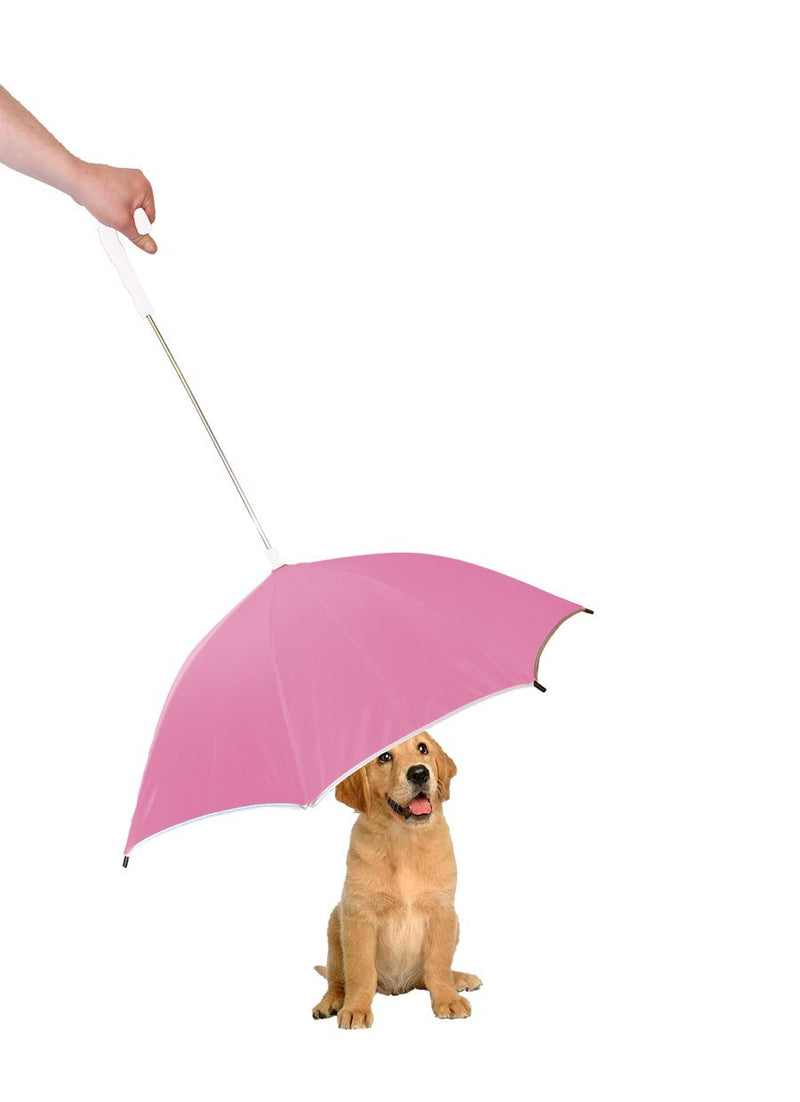 [Australia] - Pet Life Pour-Protection Umbrella with Reflective Lining and Leash Holder Pink With White Handle One Size 