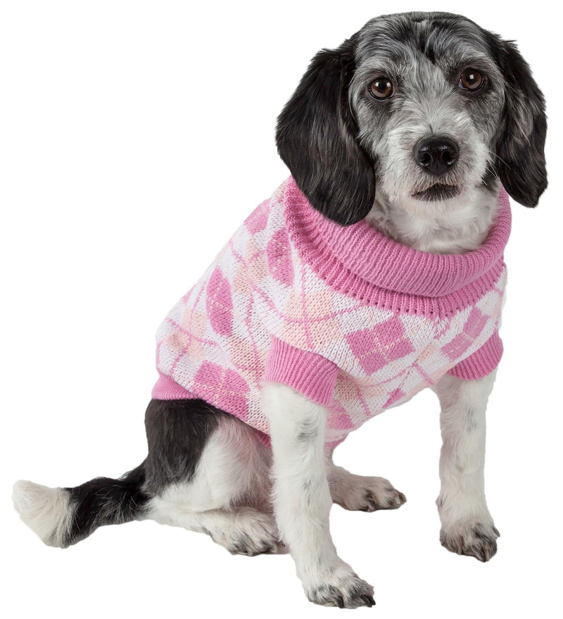 [Australia] - Argyle Style Ribbed Fashion Pet Sweater Pink Argyle Medium 