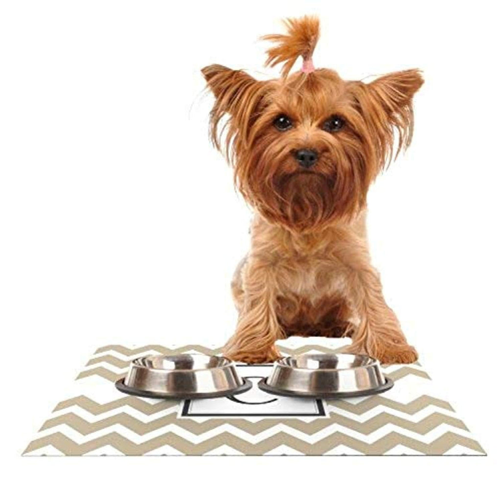 [Australia] - KESS InHouse Kess Original Monogram Chevron Tan Letter C Feeding Mat for Pet Bowl, 18 by 13-Inch 