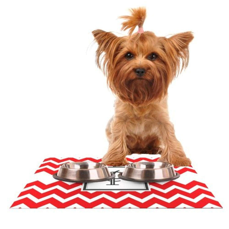 [Australia] - KESS InHouse Kess Original Monogram Chevron Red Letter P Feeding Mat for Pet Bowl, 18 by 13-Inch 