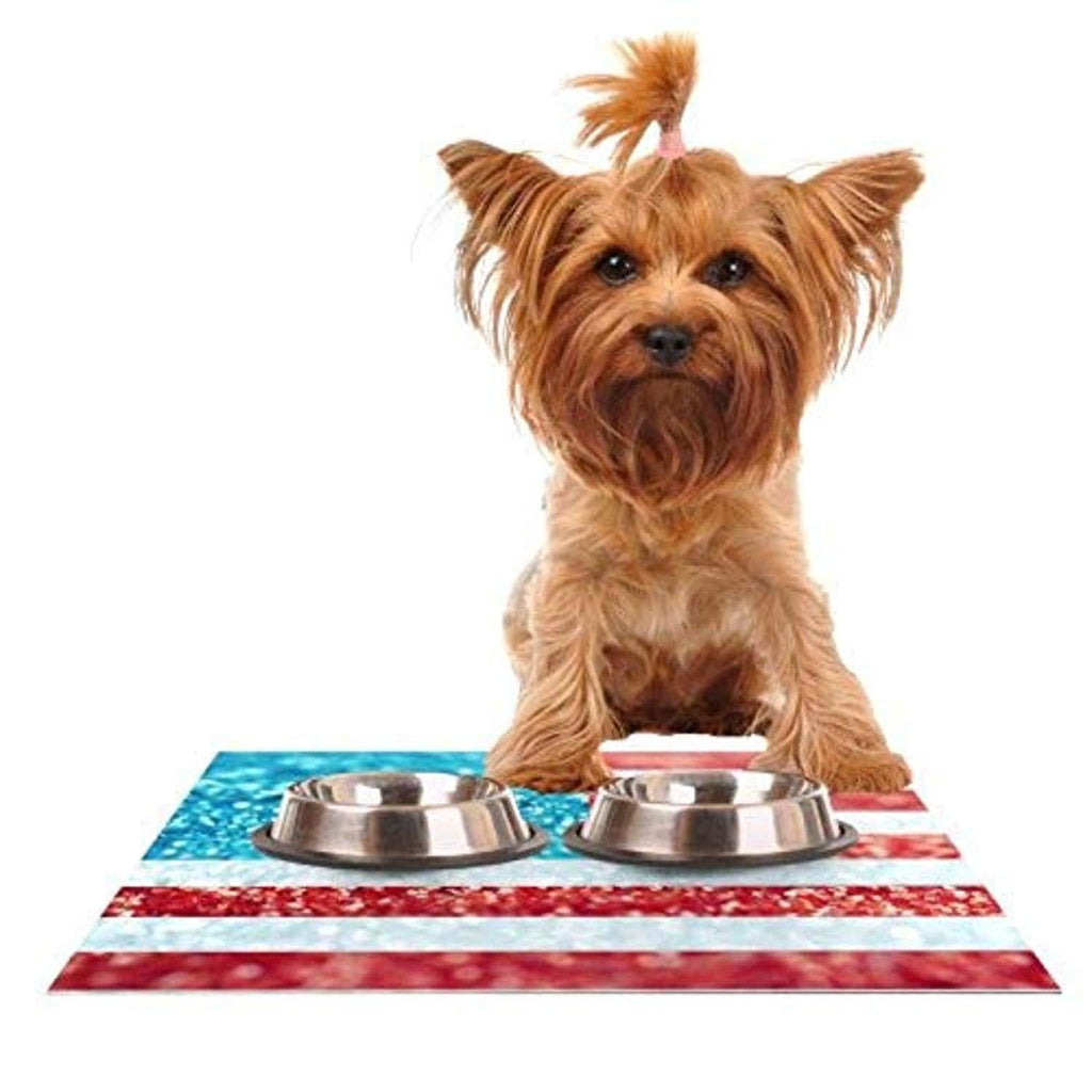 [Australia] - KESS InHouse Beth Engel Red White and Glitter Flag Feeding Mat for Pet Bowl, 18 by 13-Inch 