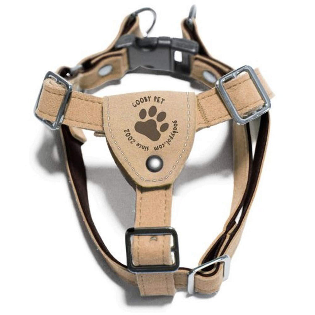 [Australia] - Gooby - Luxury Dog Harness, Small Dog Step-In Harness with Microsuede Straps and Three Point Adjustables S Tan 