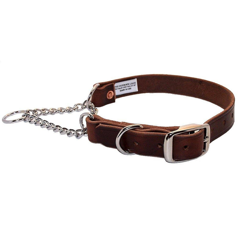 [Australia] - The Ultimate Leash Leather Series Martingale Dog Collar | Made in The USA | Adjustable, Premium, Heavy Duty, Durable, Strong Training Collar | Nickel Plated Steel 20-26" Brown 