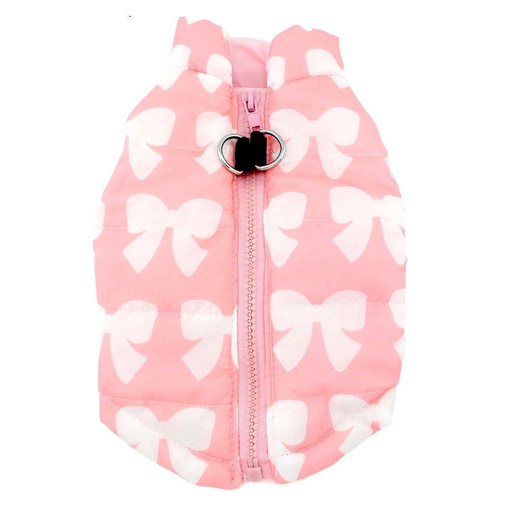 [Australia] - SMALLLEE_LUCKY_STORE Padded Dog Vest Jacket Coat with d-Ring L Pink Bow 