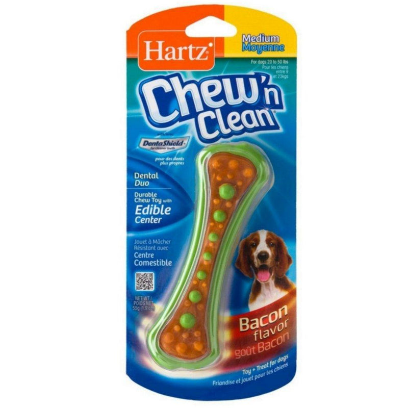 [Australia] - Hartz Chew N' Clean Dental Duo Dog Chew Toy Bacon Flavor, Medium 1 ea(Pack of 6) 