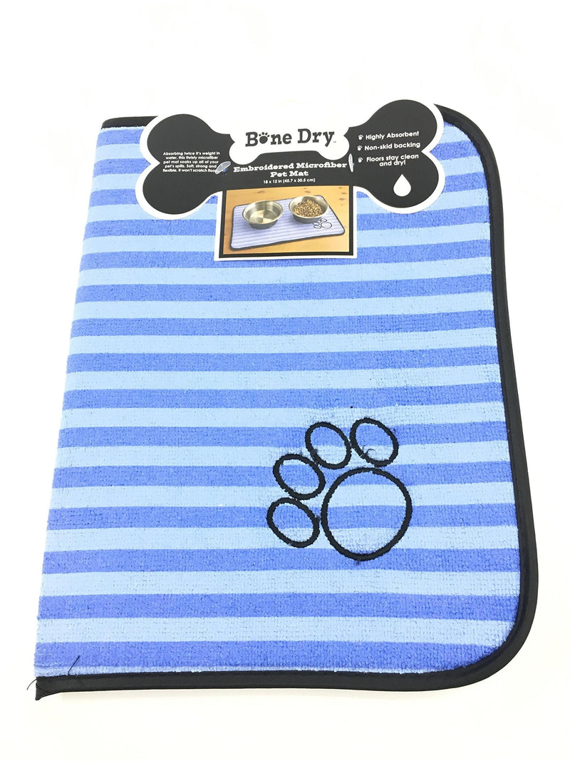 [Australia] - Bone Dry Embroidered Microfiber Pet Mat (Blue/Light Blue) - Dog Paw Print 