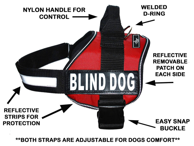 [Australia] - Blind Dog Nylon Dog Vest Harness. Purchase Comes with 2 Reflective Blind Dog Removable pathces. Please Measure Your Dog Before Ordering Girth 14-18" Red 