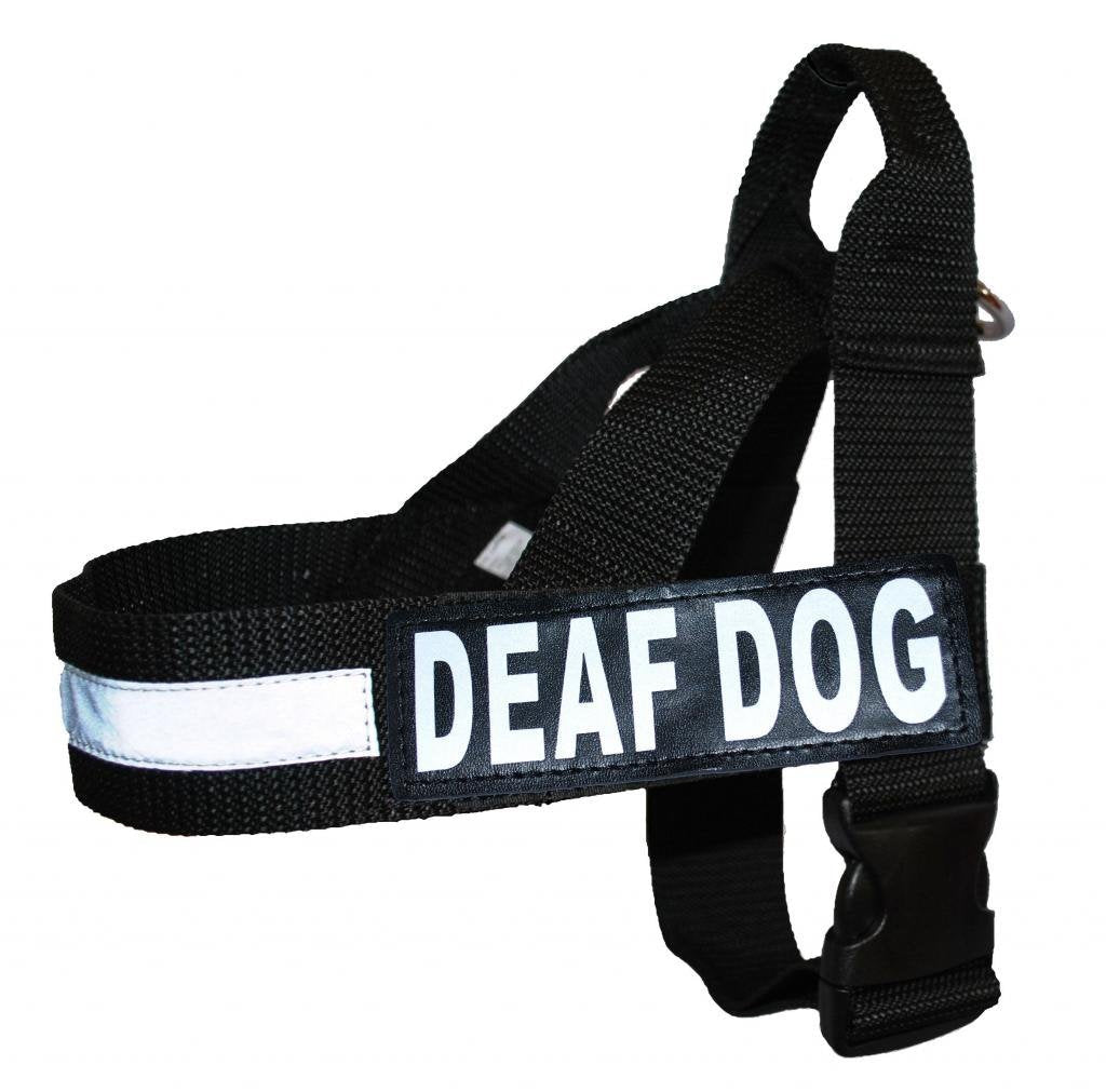 [Australia] - Deaf Dog Nylon Strap Service Dog Harness No Pull Guide Assistance Comes with 2 Reflective Deaf Dog Removable Patches. Please Measure Your Dog Before Ordering. Medium Fits Girth 22-29" 