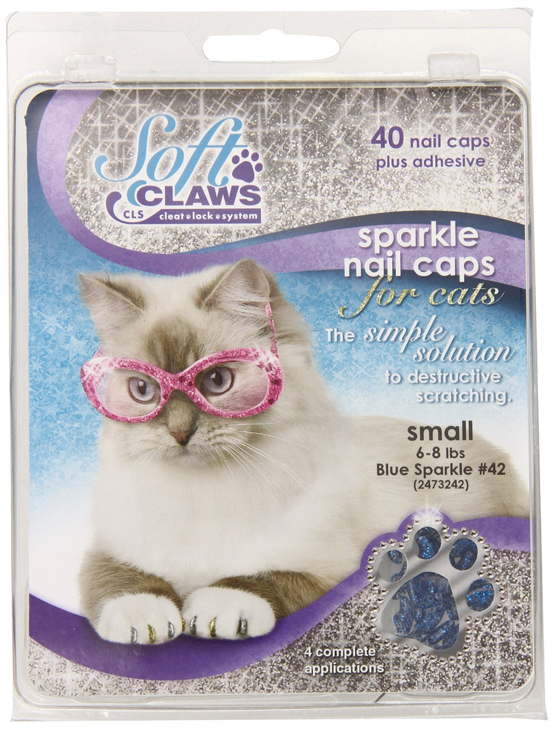 [Australia] - Feline Soft Claw Nail Caps, Small, Blue Sparkle 