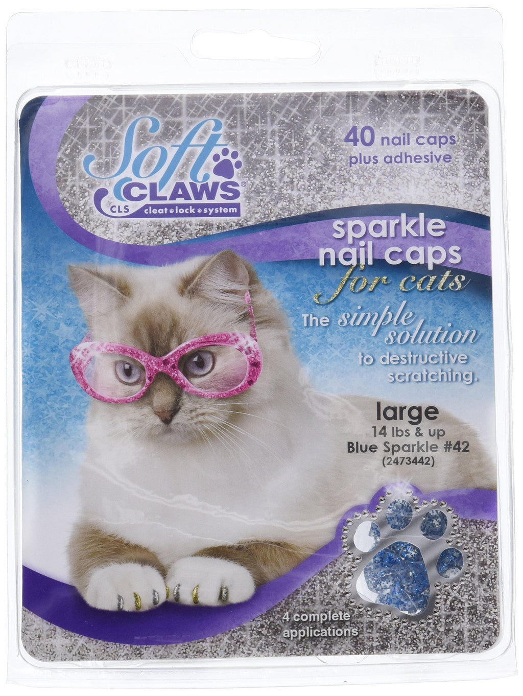 [Australia] - Feline Soft Claw Nail Caps, Large, Blue Sparkle 