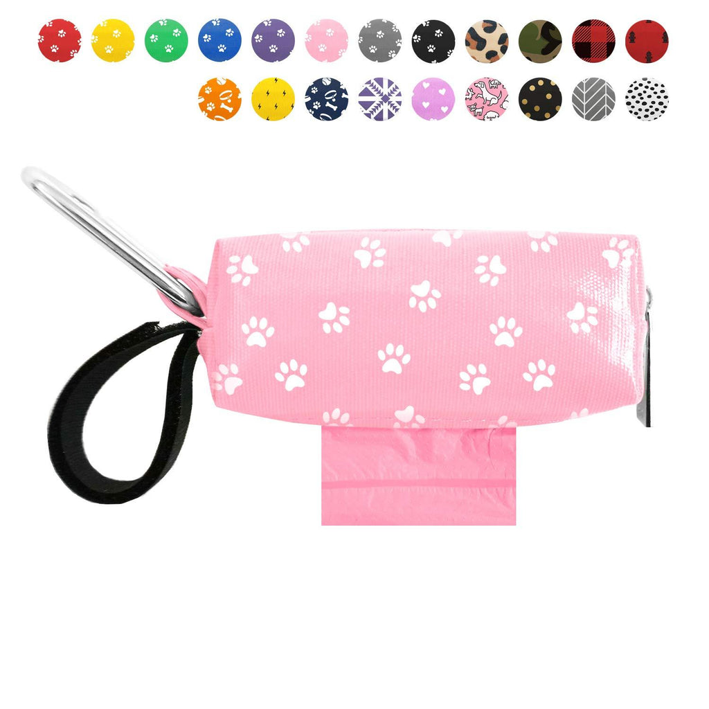 [Australia] - Doggie Walk Bags Dog Poop Bag Holder for Leash, Dog Waste Bag Dispenser with Metal Clip and Adjustable Strap for Any Leash, Tie Handle Bags Pink Paw 