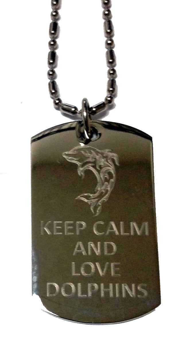 [Australia] - Keep Calm and Love Dolphins - Military Dog Tag, Luggage Tag Metal Chain Necklace 