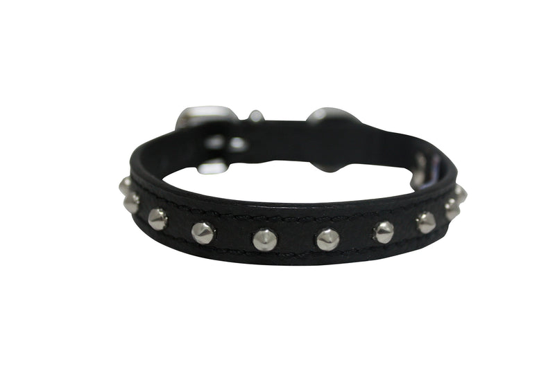 [Australia] - Genuine Leather Safety Release Studded Cat Collar | Stainless Steel & Adjustable Buckle | Durable Kitten Collar | Elastic Stretch Release | Available in Multiple Colors & Sizes | Angel Pet Supplies 10" X 1/2" Black 